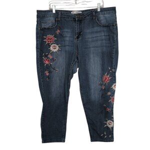 Sandpiper Floral Embroidered Crop Jeans Womens Size 20 Blue Denim Boho Casual